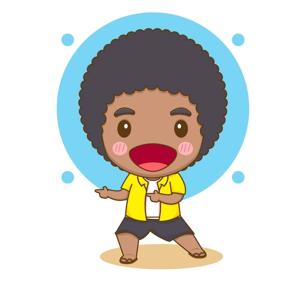 mignonne afro garçon chibi personnage illustration vecteur