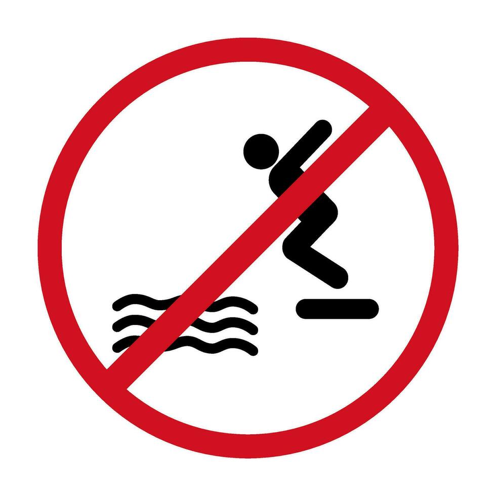 remarquer non permis plongée dans l'eau signe sur blanc Contexte. mise en garde interdit se plonger dans bassin pictogramme. vecteur