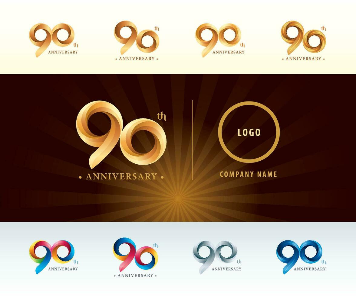 ensemble de 90e anniversaire logotype conception, quatre vingt dix ans fête anniversaire logo vecteur