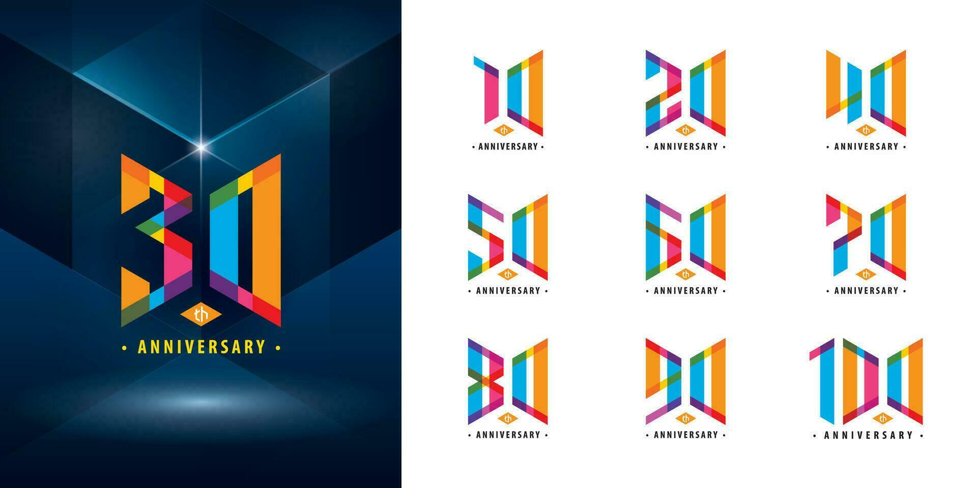 ensemble de dix à 100 anniversaire logotype conception, ans célébrer anniversaire logo vecteur