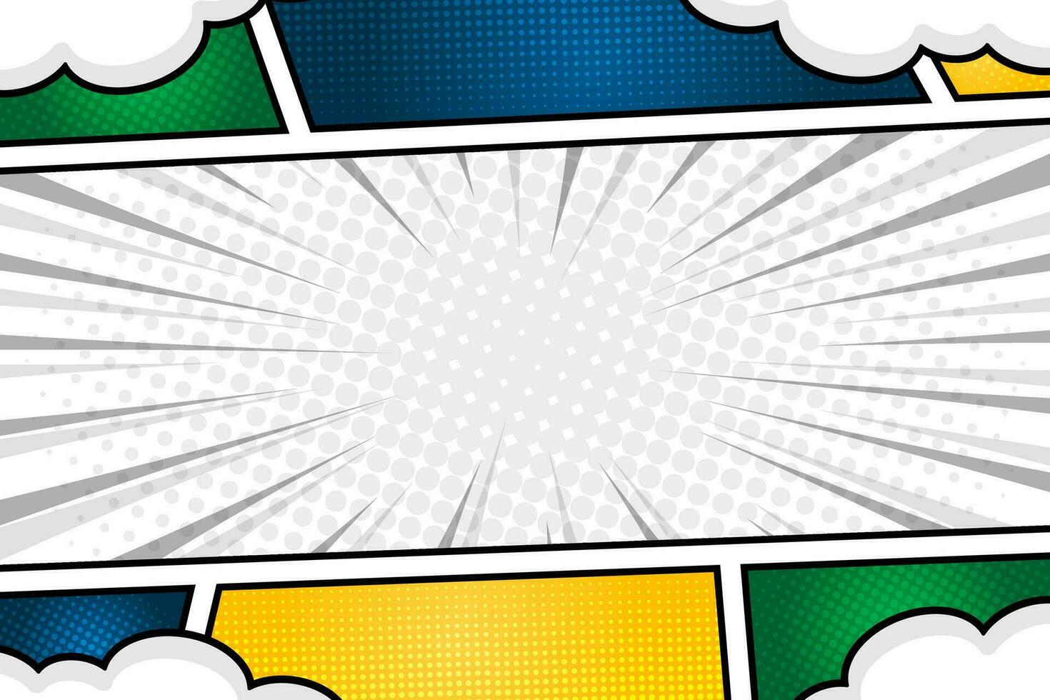 coloré bande dessinée livre page Contexte modèle avec des nuages vecteur