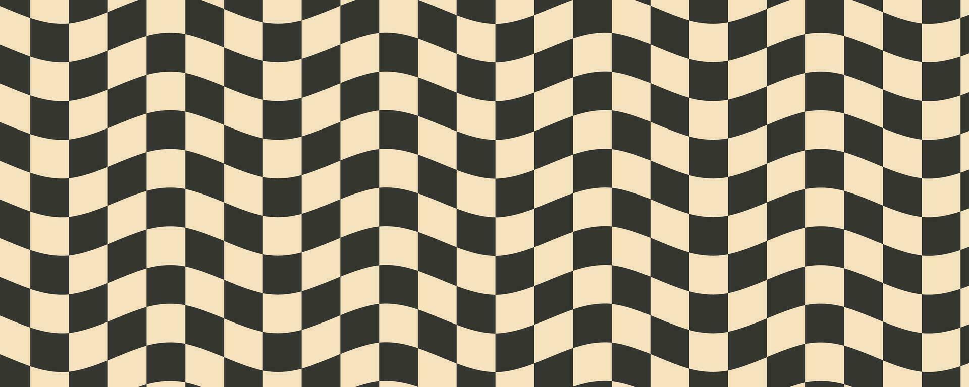 damier ondulé modèle. abstrait échecs carré imprimer. noir et pastel Couleur psychédélique optique illusion. voilé drapeau avec géométrique graphique. y2k conception pour bannière vecteur