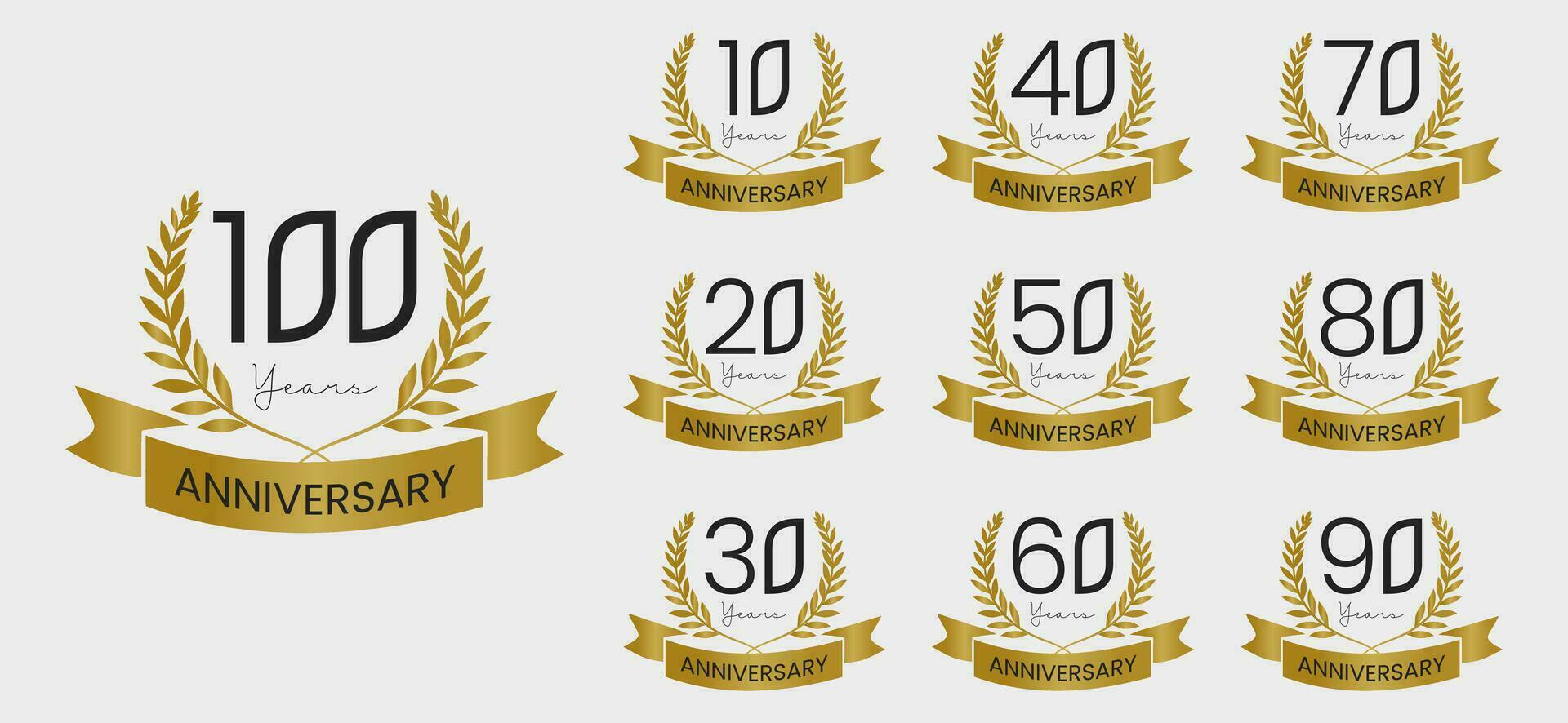 ensemble de anniversaire fête icône vecteur logo conception modèle. emblème de le 100e anniversaire.