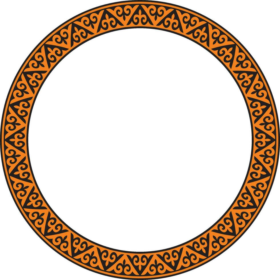 vecteur Orange et noir kazakh nationale rond modèle, Cadre. ethnique ornement de le nomade les peuples de Asie, le génial steppe, les kazakhs, kirghiz, kalmouks, les mongols, bouriates, turkmènes