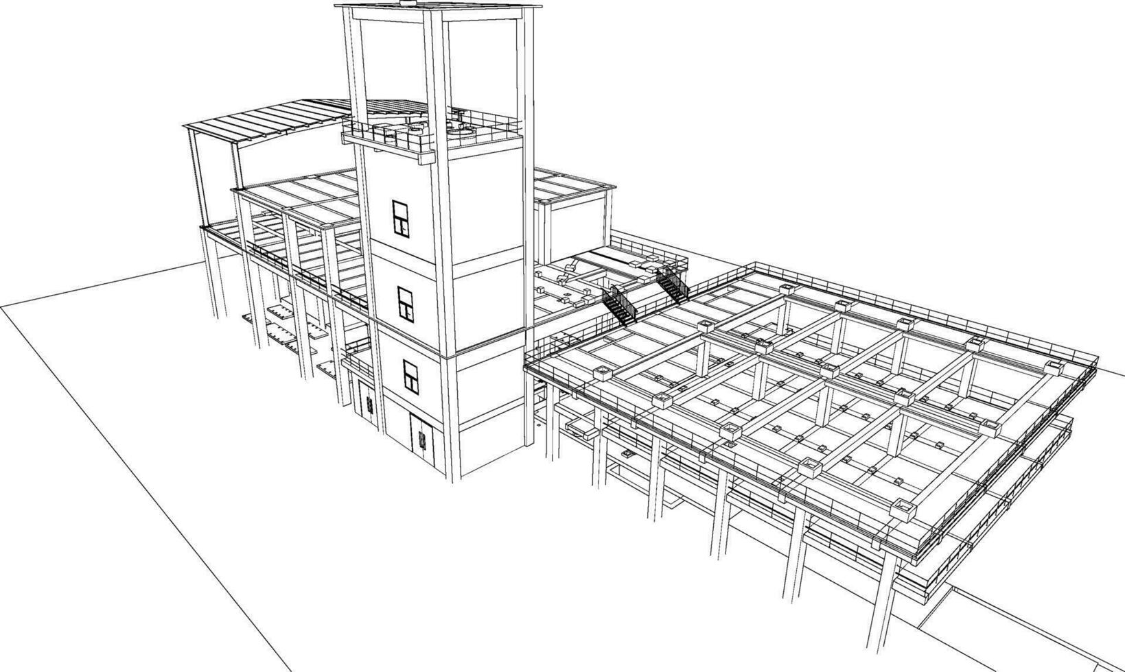 3d illustration de industriel bâtiment vecteur