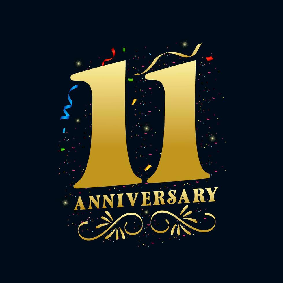 11 anniversaire luxueux d'or Couleur 11 ans anniversaire fête logo conception modèle vecteur