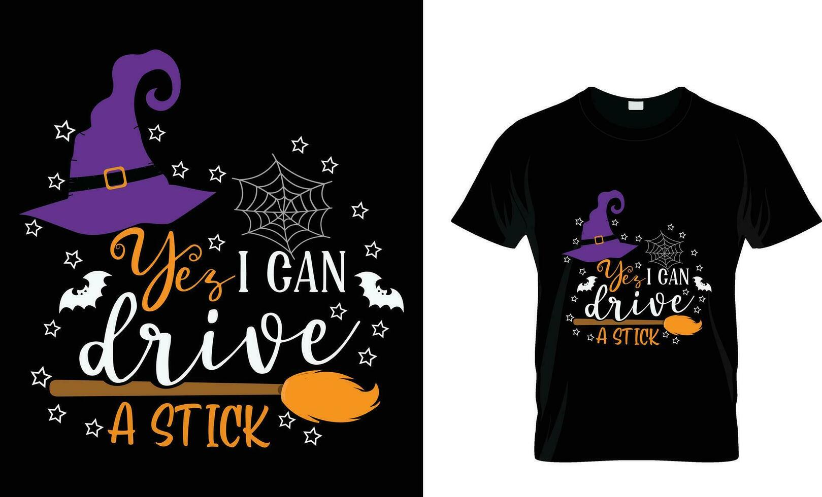 Oui je pouvez conduire une bâton Halloween T-shirt conception. Halloween vecteur graphique. Halloween T-shirt illustration sur isolé noir Contexte.