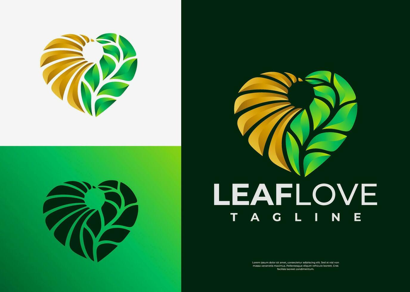 pente coloré la nature feuille l'amour cœur logo conception vecteur