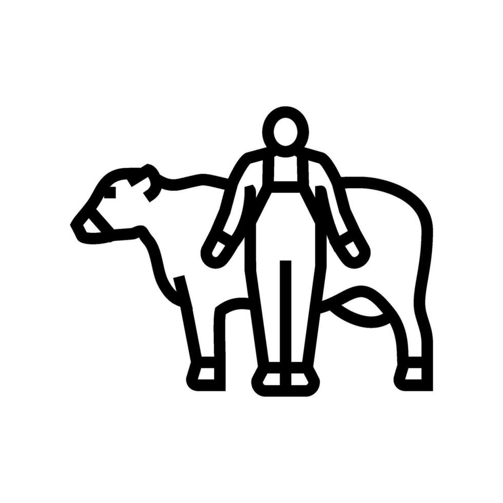 vache avec agriculteur ligne icône vecteur illustration