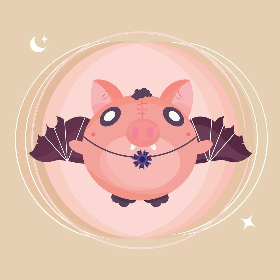 isolé mignonne porc sur une vampire costume vecteur illustration