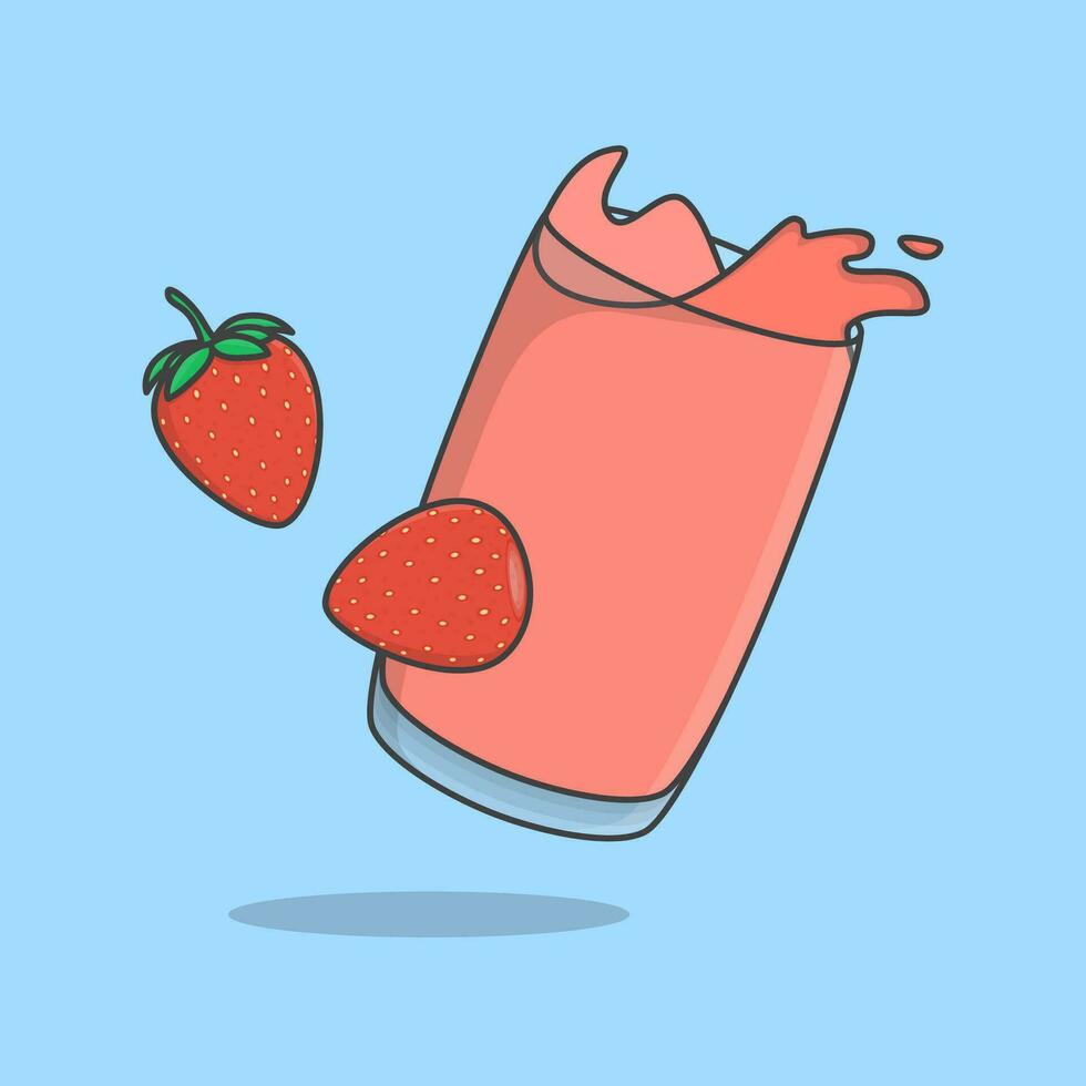 fraise jus dessin animé vecteur illustration. fraise jus plat icône contour