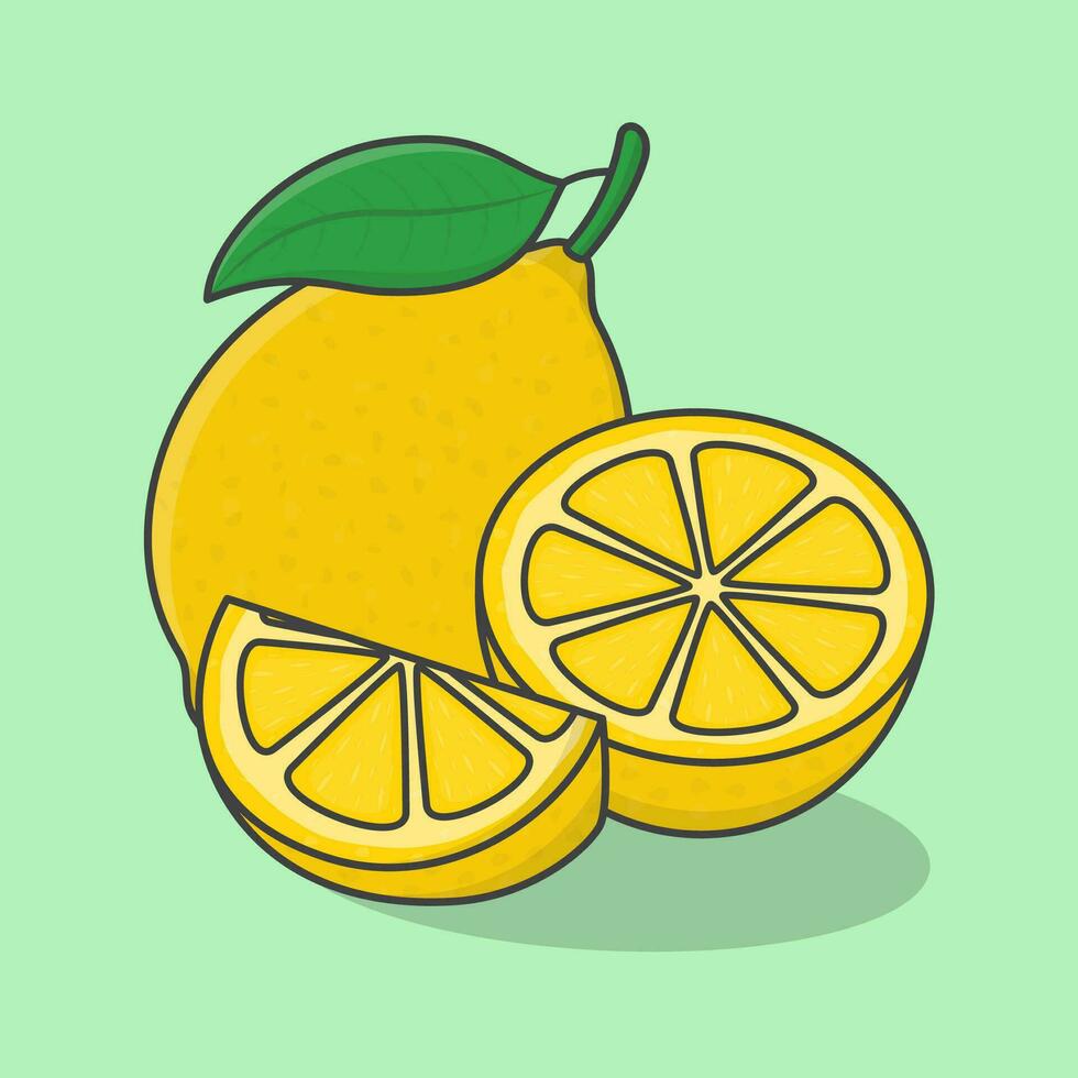 citron fruit dessin animé vecteur illustration. tranche et entier de citron plat icône contour