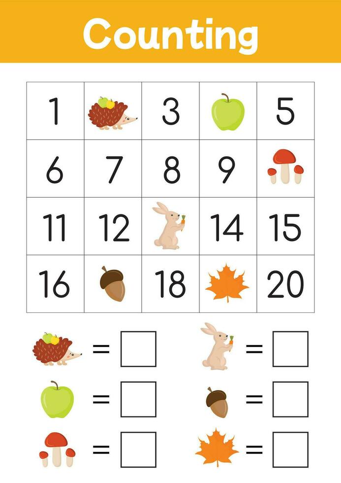 math compte jeu. mathématiques éducatif feuille de travail à vingt. préscolaire éducatif activité. Comment beaucoup. utile Jeux pour préscolaire et Jardin d'enfants. écrire le Nombres dans correct commande vecteur