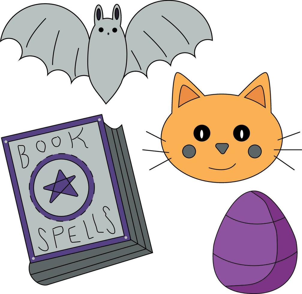 coloré Halloween clipart collection dans dessin animé style pour des gamins et adultes vecteur