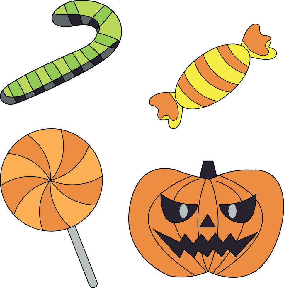 coloré Halloween clipart ensemble dans dessin animé style pour des gamins et les enfants vecteur