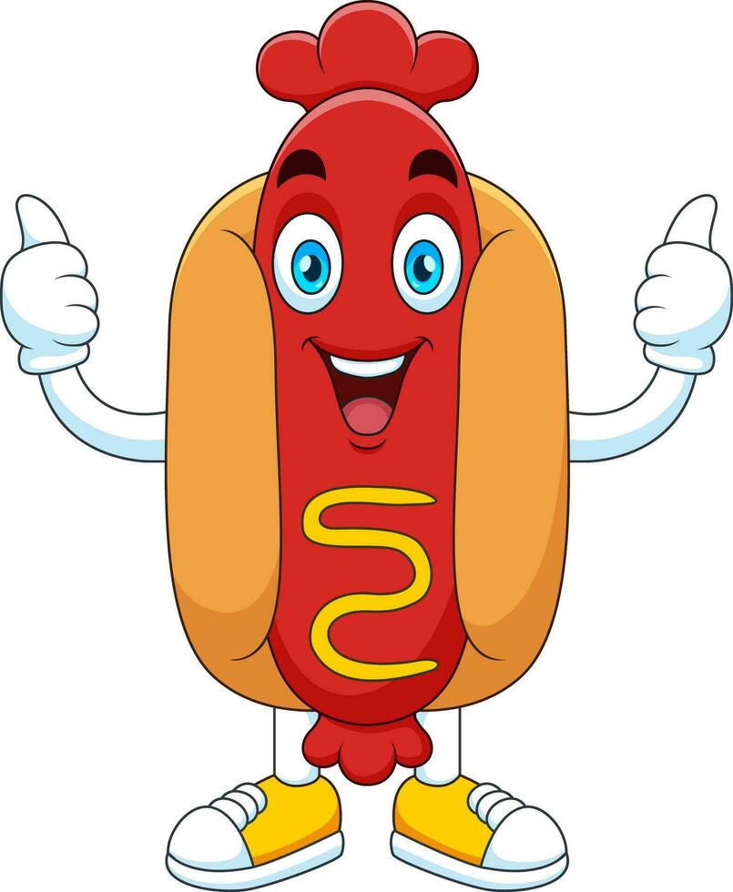 mignonne Hot-dog mascotte dessin animé souriant vecteur