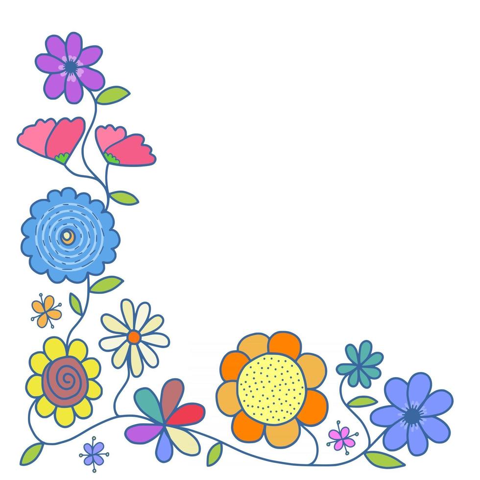 bordure d'angle de fleurs mélangées vecteur