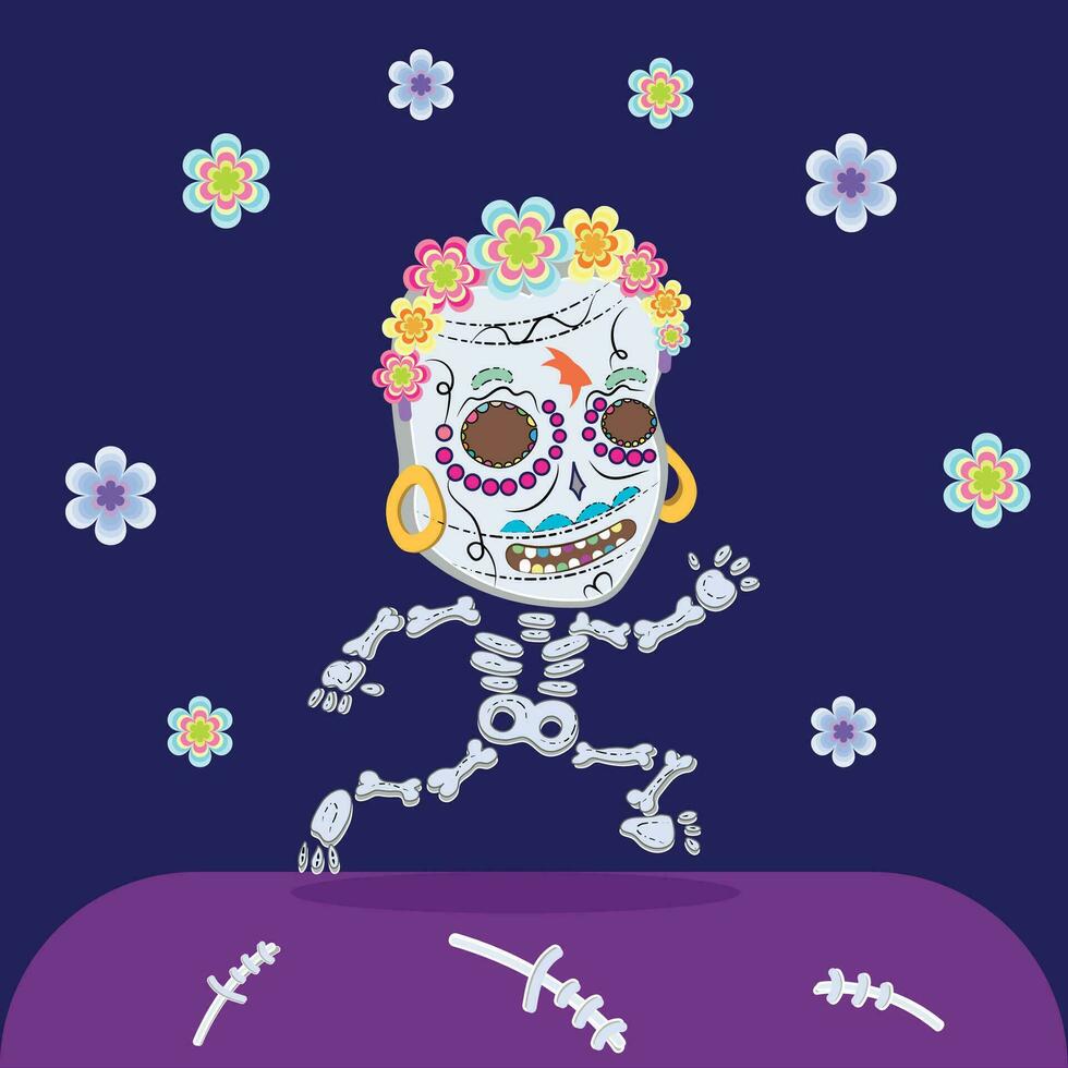 content squelette avec décoré crâne dia de muertos vecteur illustration