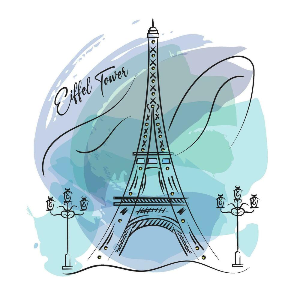 isolé mignonne aquarelle esquisser de Eiffel la tour France vecteur illustration