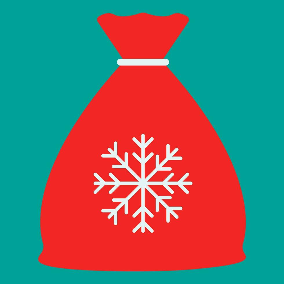 Noël icône. content Nouveau année vacances et joyeux Noël. vecteur illustration Père Noël rouge cadeau sac signe avec blanc flocon de neige.