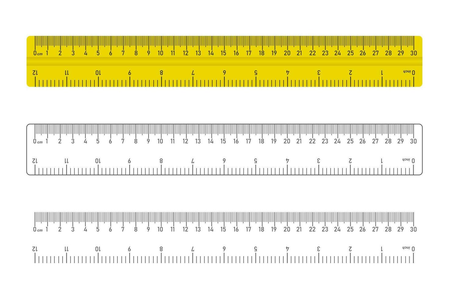 réaliste règle icône, mesure instrument. 30 cm 12 pouce règle ensemble. isolé vecteur illustration.