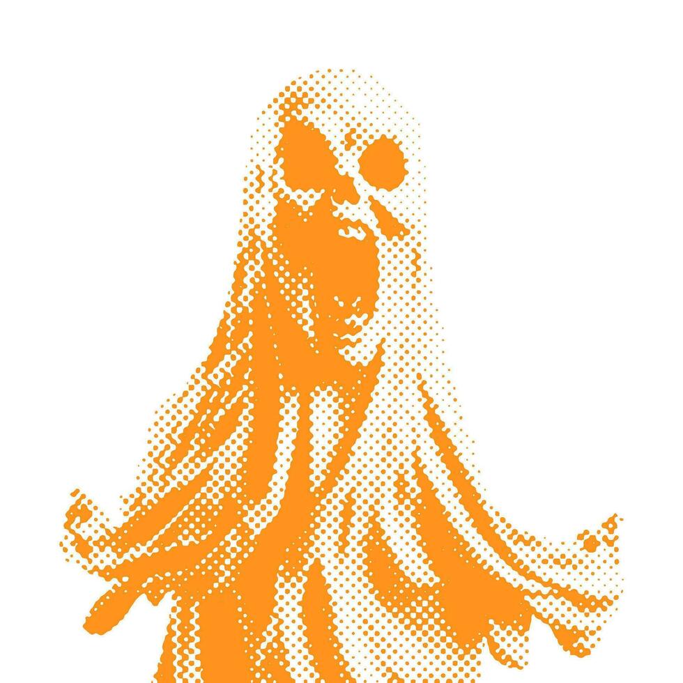 blanc feuille fantôme - Halloween demi-teinte à pois réaliste clipart. décalage texture ancien illustration dans Années 90 grunge style vecteur