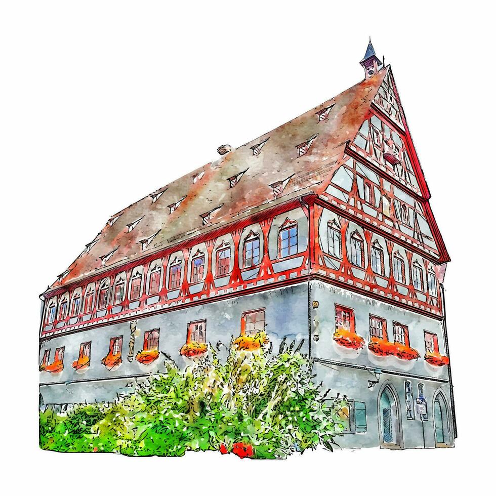 nordlingen Allemagne aquarelle main tiré illustration isolé sur blanc Contexte vecteur