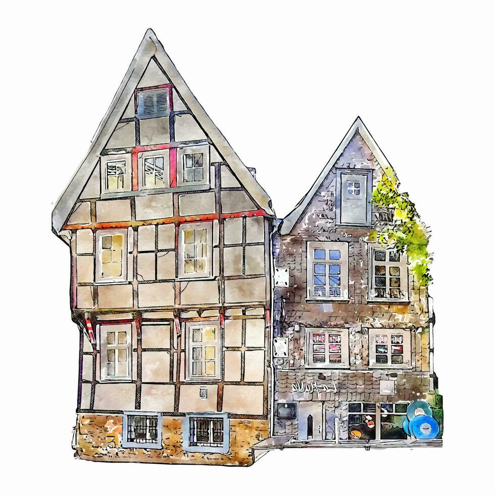 Hattingen Allemagne aquarelle main tiré illustration isolé sur blanc Contexte vecteur