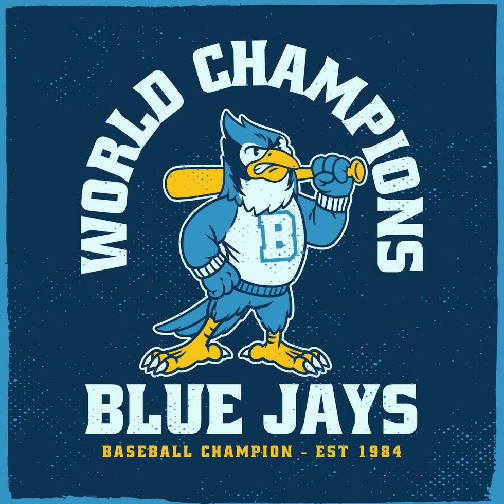 dessin animé bleu geais mascotte base-ball champion ancien T-shirt vecteur