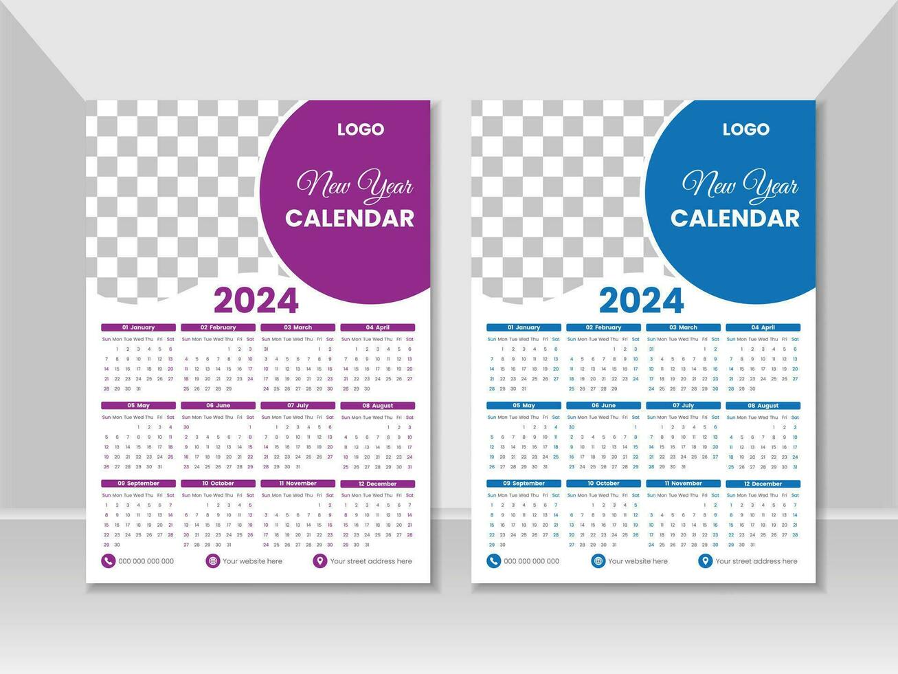 2024 mur calendrier conception, mur calandre conception modèle 2024, simple, faire le ménage, mur calandre 2024, tout dans un. vecteur