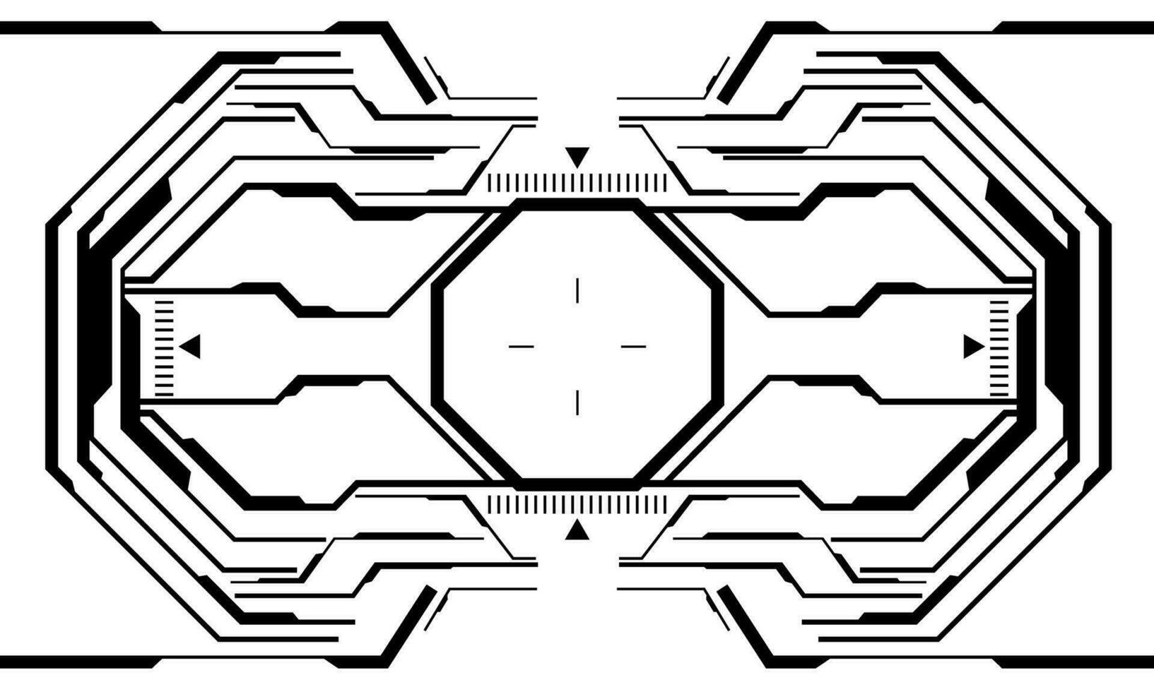 hud science-fiction interface écran vue noir octogone géométrique sur blanc conception virtuel réalité futuriste La technologie Créatif afficher vecteur