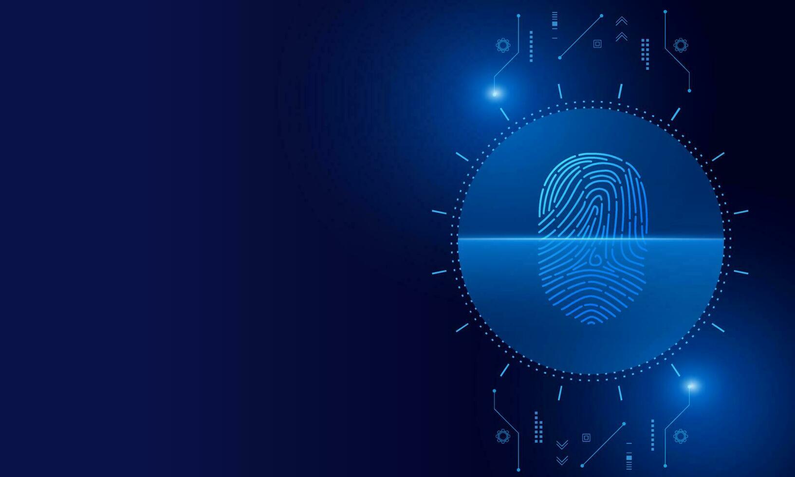 scanner les empreintes digitales, la cybersécurité et le contrôle des mots de passe via les empreintes digitales, accès avec identification biométrique vecteur