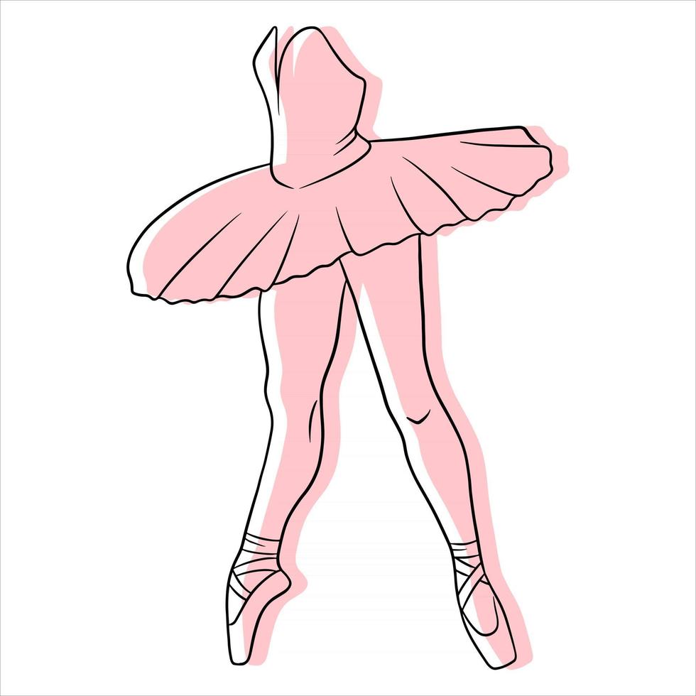 ballet. jambes de ballerine en tutu et pointe. dessin au trait. vecteur