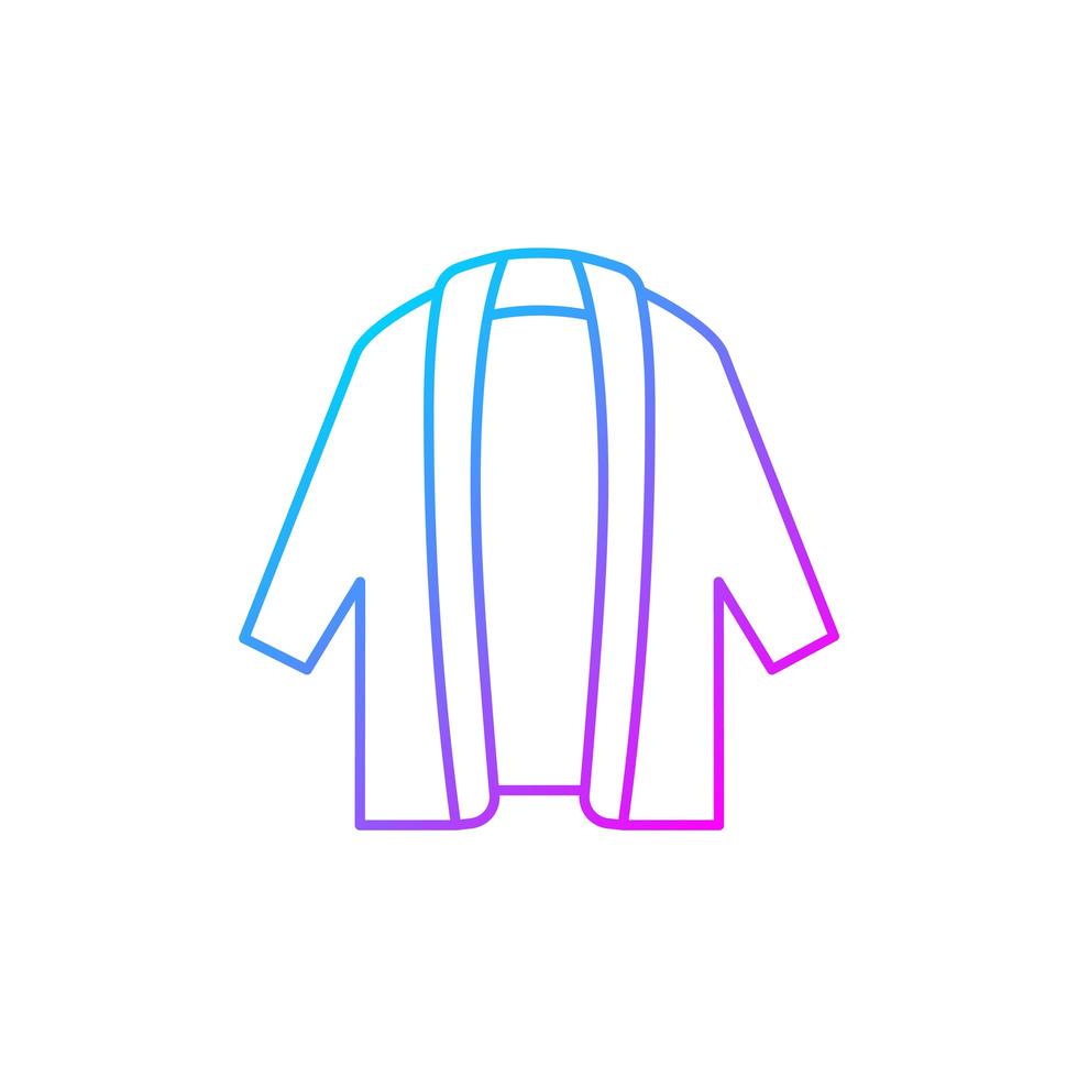 icône de vecteur linéaire dégradé cardigan long. veste tendance oversize. tenue élégante unisexe. vêtements confortables pour la maison. symboles de couleur de ligne mince. pictogramme de style moderne. dessin de contour isolé de vecteur