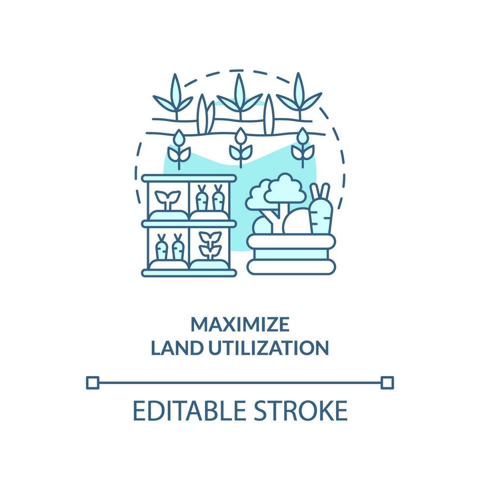 2d modifiable maximiser terre utilisation icône représentant verticale agriculture et hydroponique concept, isolé vecteur, mince ligne illustration. vecteur