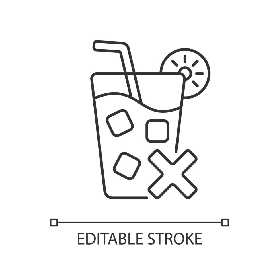 aucune icône linéaire de boissons froides. évitez les boissons glacées pendant la chaleur estivale. pas de boisson réfrigérée. illustration personnalisable de fine ligne. symbole de contour. dessin de contour isolé de vecteur. trait modifiable vecteur