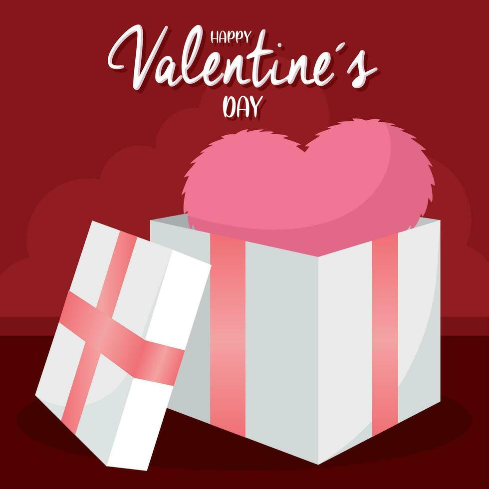 Valentin journée affiche ouvert présent boîte avec cœur forme vecteur