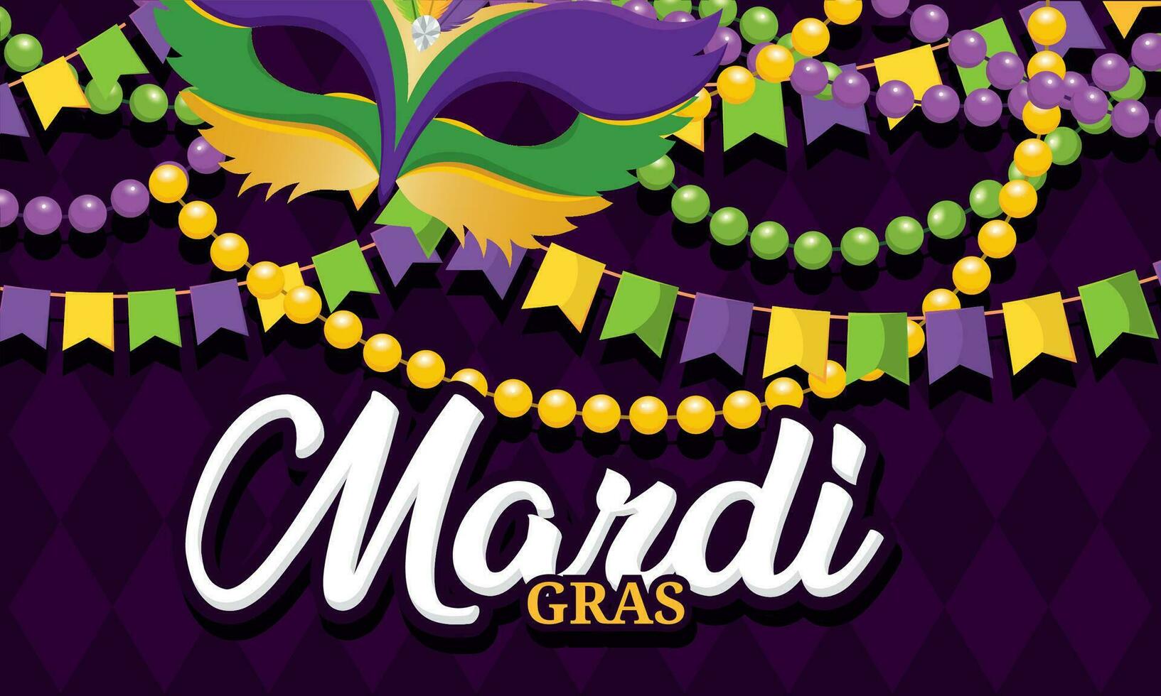 mardi gras Festival masque entouré par colliers mardi gras horizontal affiche vecteur