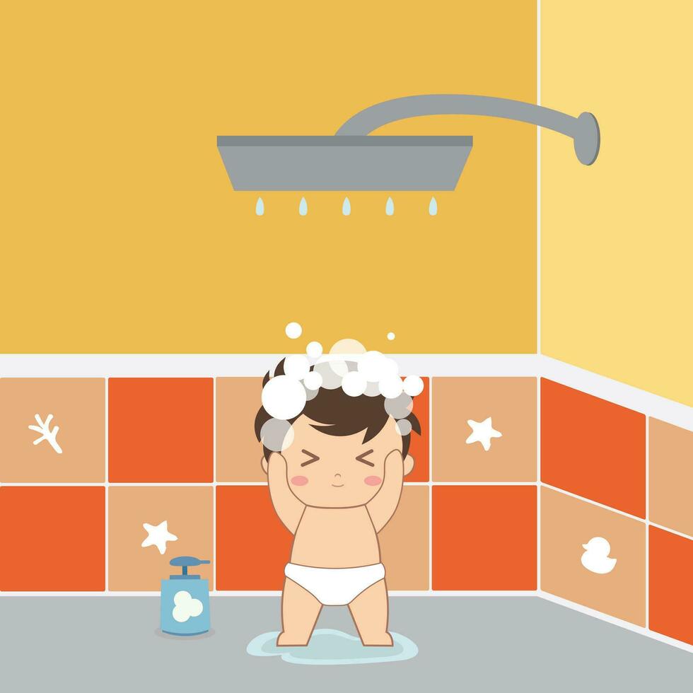 vecteur bébé garçon prendre une douche