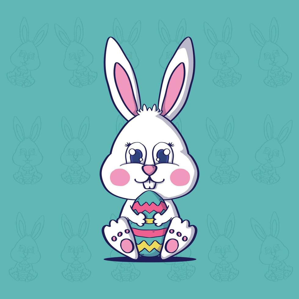 mignonne Pâques lapin et Pâques des œufs vecteur illustration. lapin et Pâques des œufs mascotte vecteur illustration