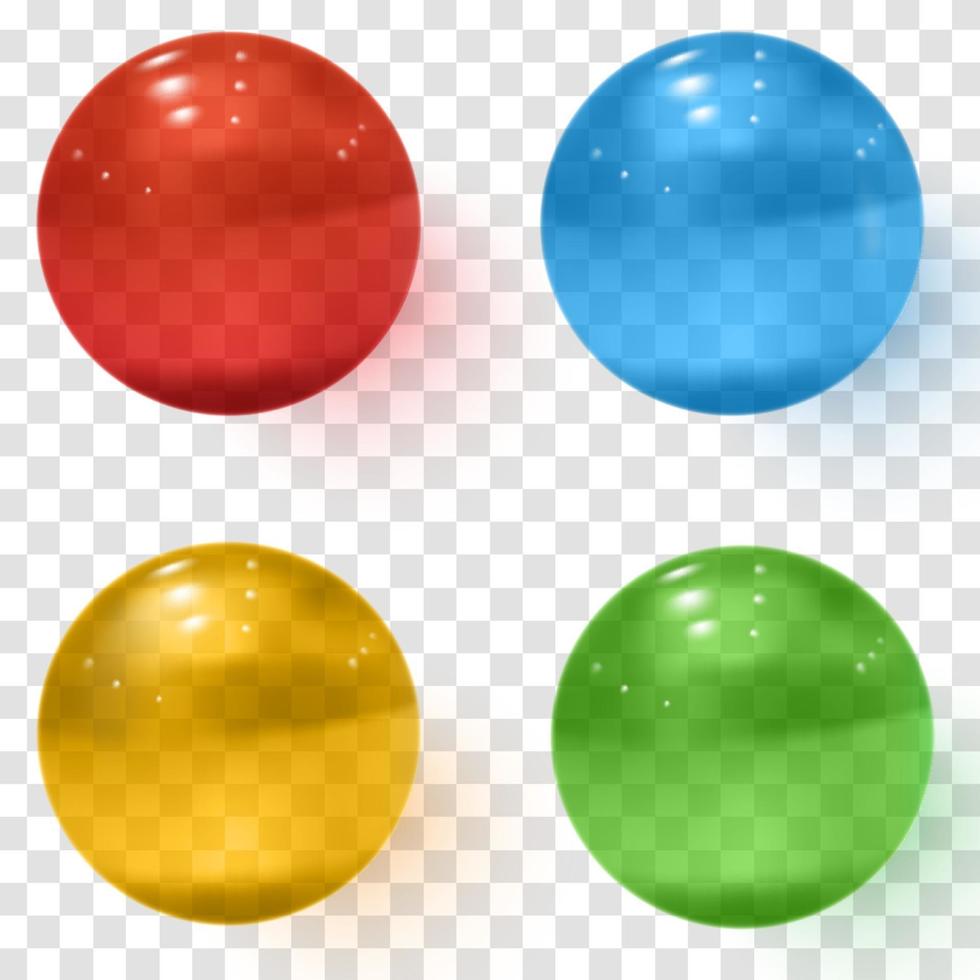 ensemble de sphères de verre transparent multicolores avec des ombres vecteur