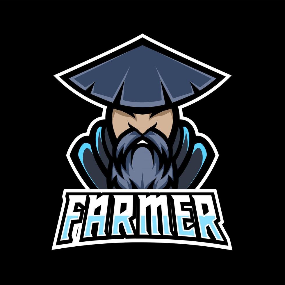 ancien modèle de logo esport sport mascotte agriculteur avec casquette, barbe, chapeau vecteur