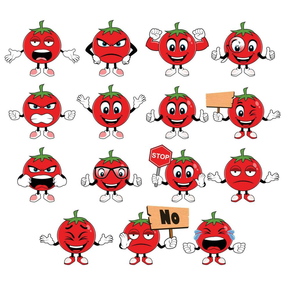 tomate mascotte avec différent émotions ensemble dans dessin animé style vecteur
