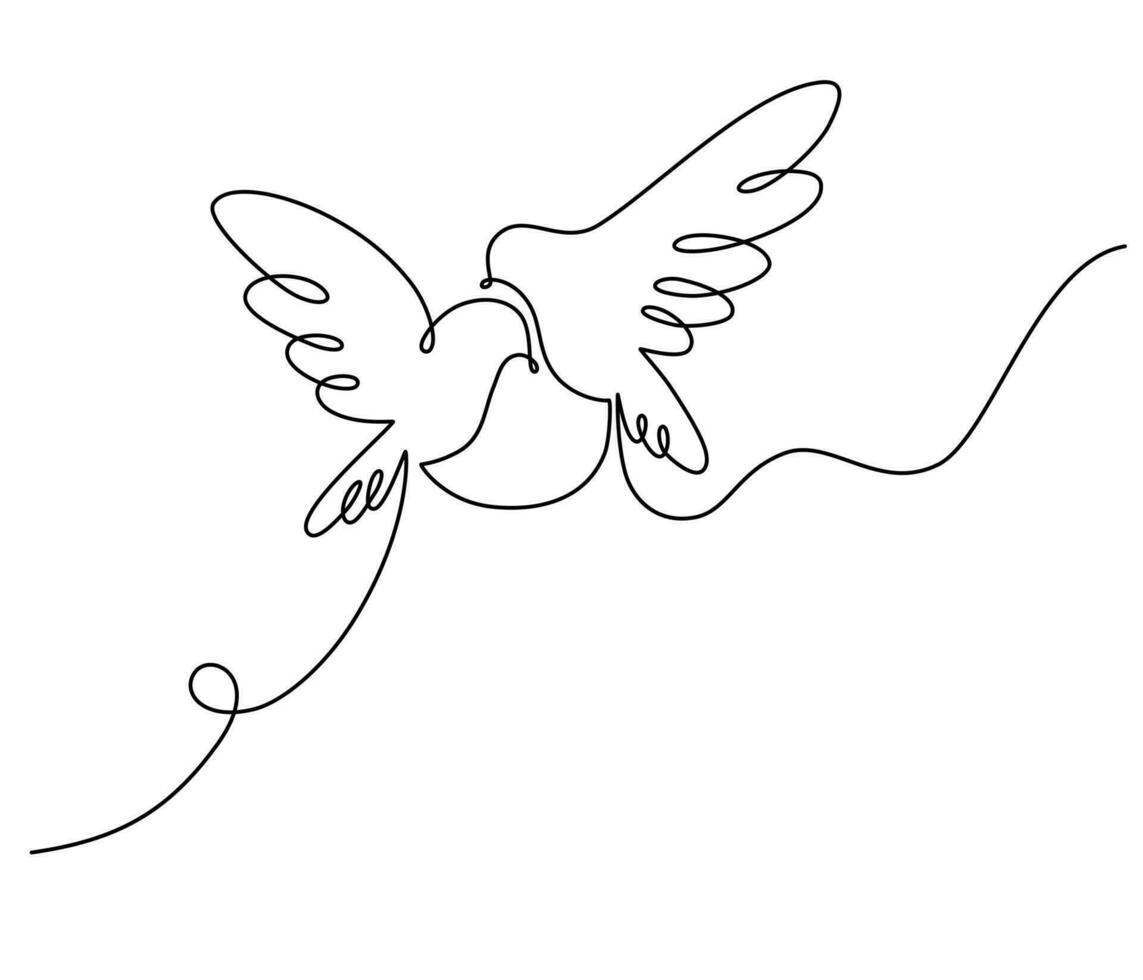 un continu ligne dessin de en volant Colombe. pigeons, oiseau symbole de paix et liberté dans Facile linéaire style. romantique et l'amour mariage concept. modifiable accident vasculaire cérébral. contour vecteur illustration