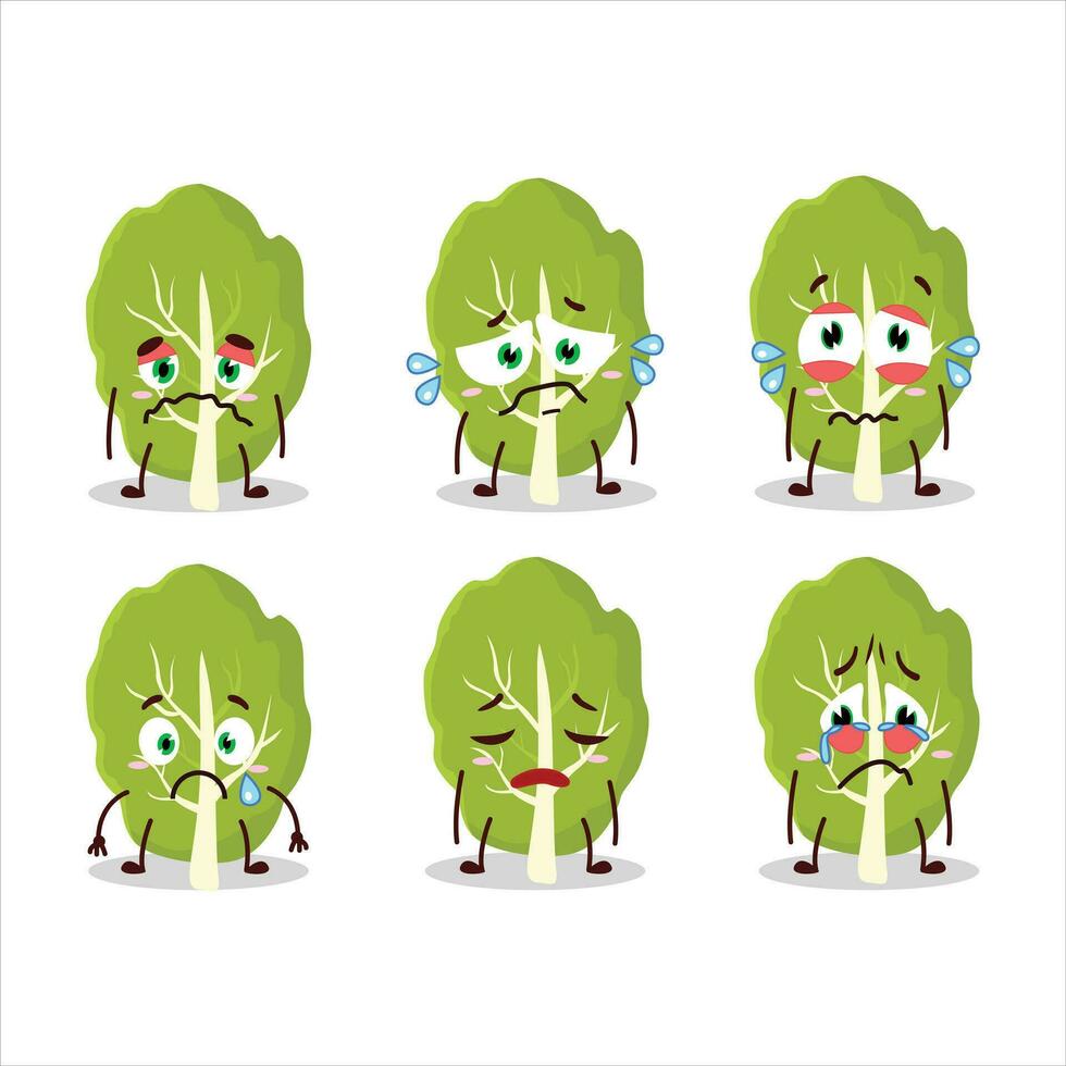 chou vert légumes verts dessin animé personnage avec triste expression vecteur