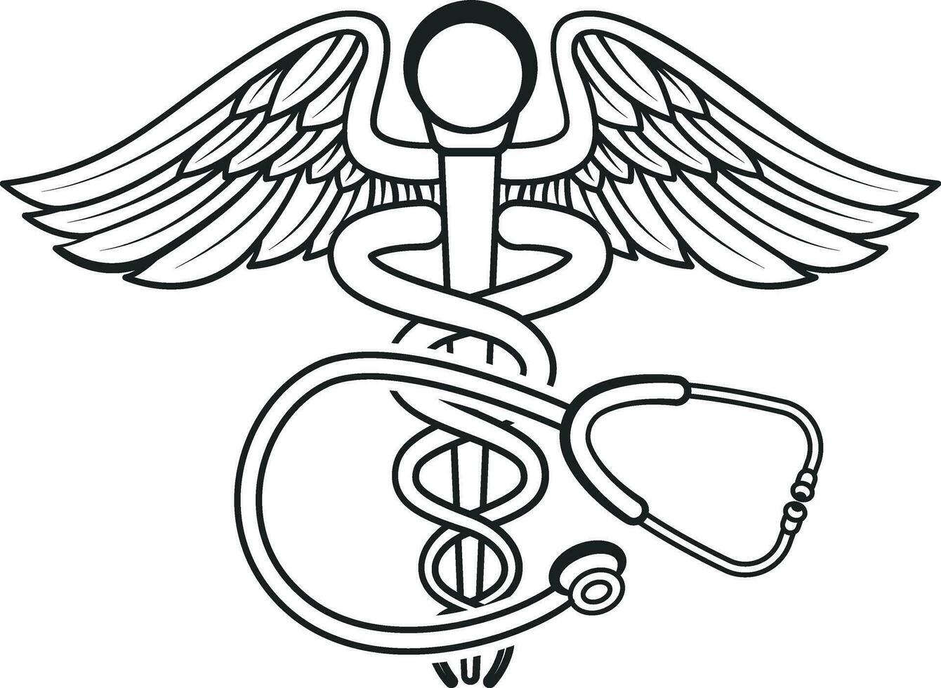 caducée symbole, caducée symbole avec stéthoscope, stéthoscope, caducée, médical, soins de santé, monogramme vecteur