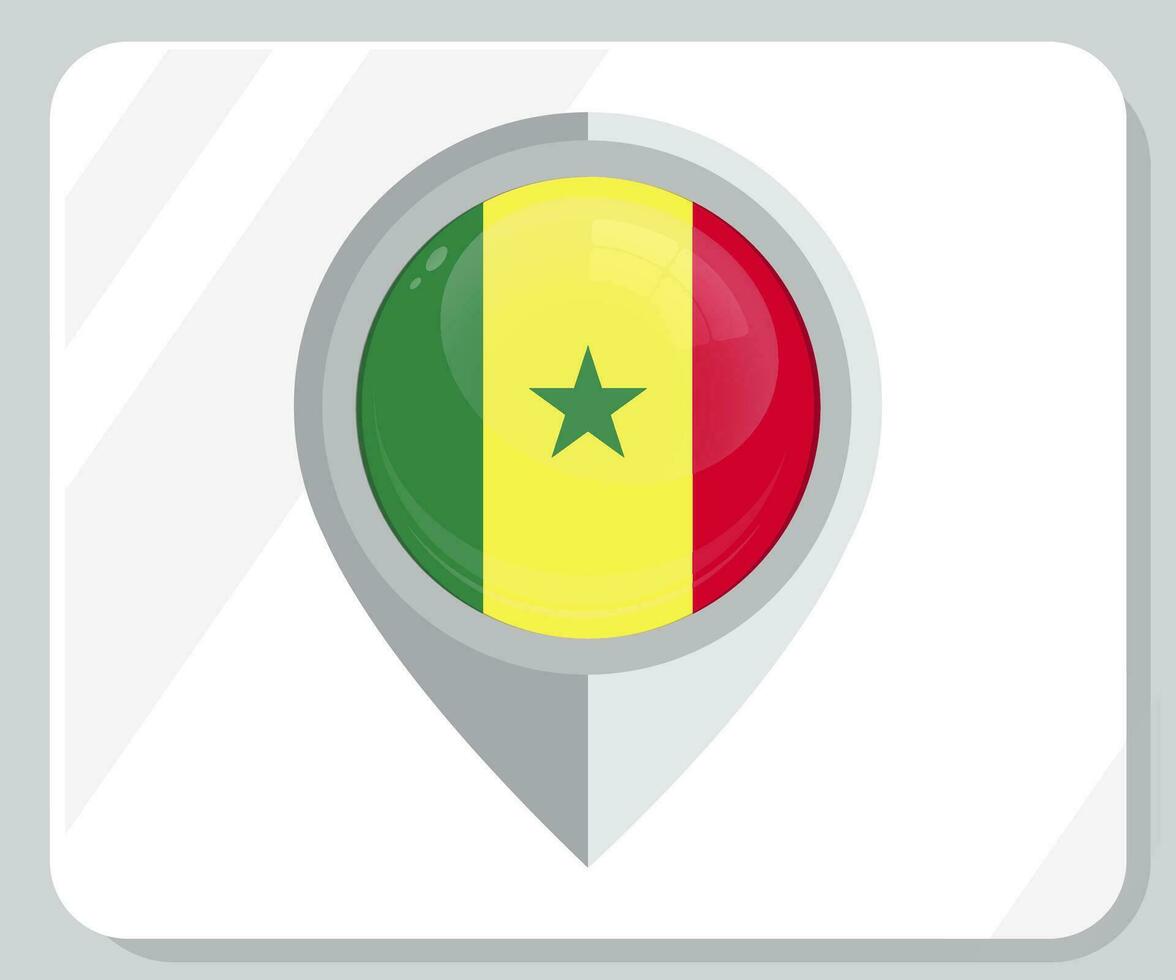 Sénégal brillant épingle emplacement drapeau icône vecteur