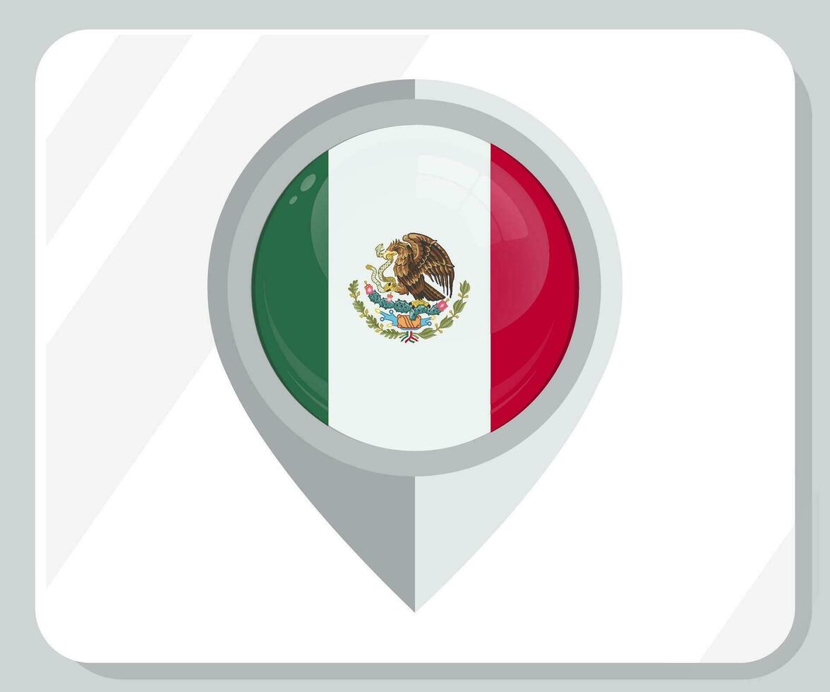 Mexique brillant épingle emplacement drapeau icône vecteur