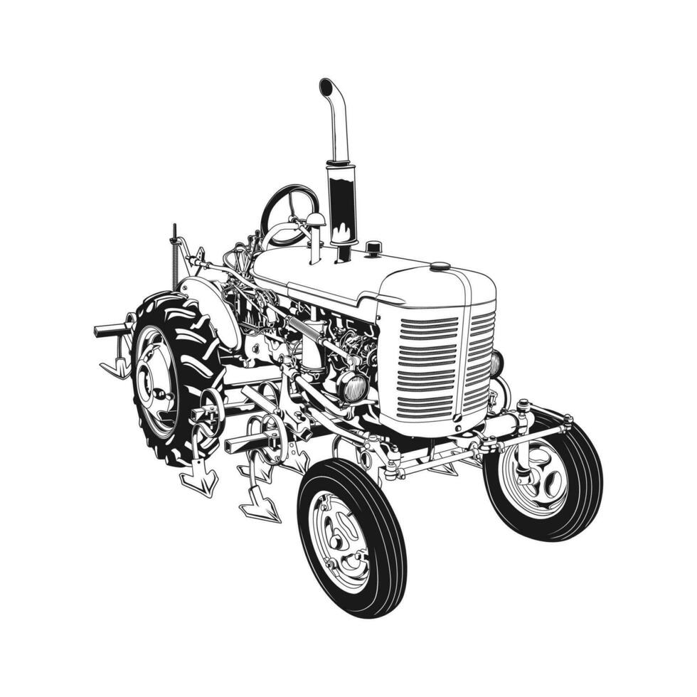 tracteur silhouette sur blanc Contexte vecteur image