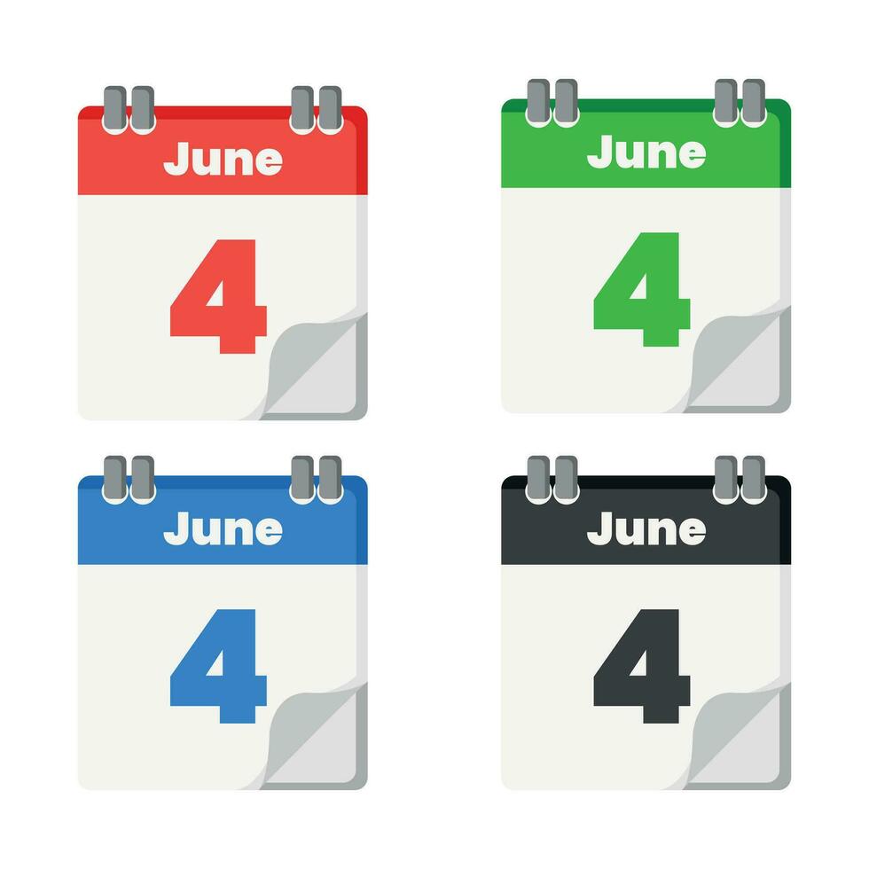 rouge, vert, bleu et noir Couleur journée calendrier avec Date 4 juin vecteur